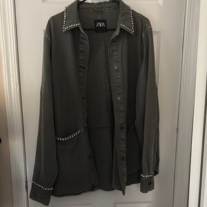 Zara Dark Gray Studded Utility Jacket